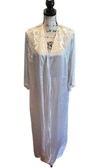 Josie Natori Vintage Satin Robe White Medium Lace pearls Intimate