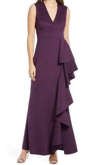 Eliza J Sleeveless Cascading Ruffle Gown in Wine size women s 12