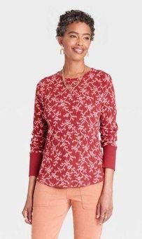 Knox Rose Women's Long Sleeve Thermal Top - Red Floral XL - $15