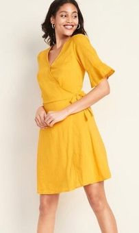 navy linen wrap dress