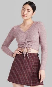 NEW Wild Fable Plush Drawstring Ruched Long Sleeve Crop Top Size