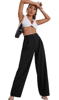 SweatyRocks Women's Casual Wide Leg High Waisted Button Down Straight Long Trousers  Pants Black Size M - $30 (25% Off Retail) New With Tags - From Tia