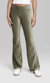 Women's Low-Rise Velour Rib Flare Pants - Wild Fable Olive Green M