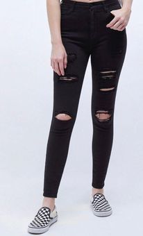 High Rise Jeggings - Destructed Black