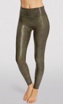  SPANX Faux Leather Croc Shine Leggings Darkened Olive