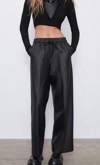 ZARA Blogger Favorite Black Faux Leather Straight Leg Pants Large - $44 -  From Four