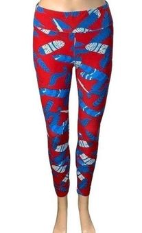 LuLaRoe Womens Feather Print Skinny Slim Fit Legging Pants Red Blue One  Size EUC - $11 - From Tiffany