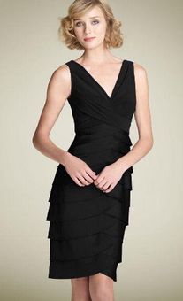 Adrianna Papell Black Jersey Charmeuse Shutter Pleat Dress