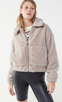 bdg hooded cropped teddy jacket