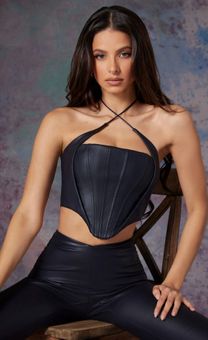 Vegan Leather Corset Top - Black