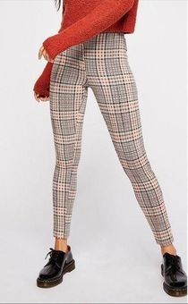 Free People Carnaby Rust Black Plaid Skinny High Rise Knit Pants 2