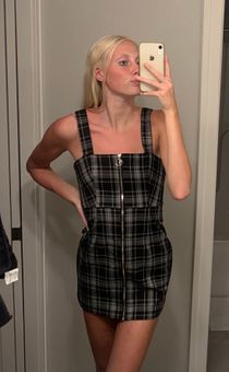 Black & White Plaid Zipper Dress