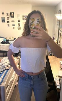 Brandy Melville white off the shoulder crop top, A