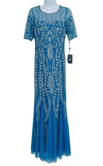 Adrianna Papell Floral Beaded Embellished Godet Gown Maxi Dress Ocean Dream  Blue Size 4 - $282 New With Tags - From Reclaimed