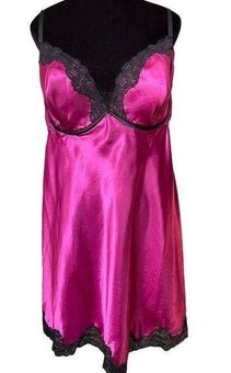 Cacique Plus Size Magenta Coquette Lingerie Lace Underwire Slip