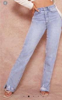 Light Blue Ripped Split Straight Jeans