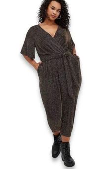 Torrid Shimmer Surplice Jumpsuit Short Sleeves Tie Pockets Stretch