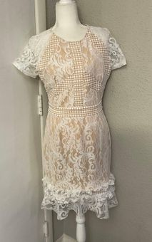 White Frill Hem Lace Bodycon Dress