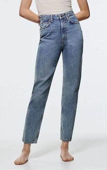 ZARA The 90's Mom Fit High Rise Straight Tapered Denim Blue Jeans