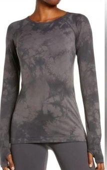 Zella Black Gray Wick It Tie Dye Seamless Long-sleeve Athletic Workout Top  L Size L - $30 - From Diana