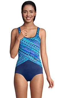 Lands' End Women's Long Tummy Control Scoop Neck Soft Cup Tugless One Piece  Swimsuit