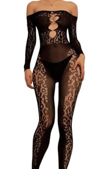 Mesh Lace Panel Off Shoulder Short Unitard Black