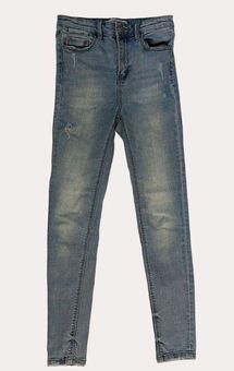 Stradivarius Super High Waist Distressed Skinny Jeans Light Blue 4 - $19 -  From Tami