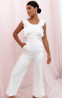 Feel Your Love White Ruffled Wide-Leg Jumpsuit