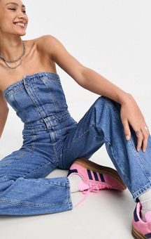 Strapless Denim Jumpsuit - Blue