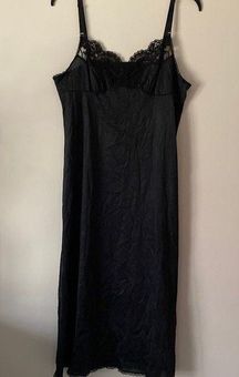 Vassarette 1990s hollywood black lace slip dress long length