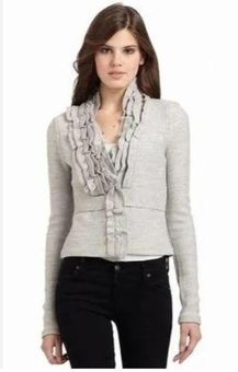 BCBG MaX Azria Ruffle wool cardigan in light gray size XS Extra