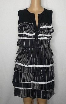 BCBGMAXAZRIA Diana Layered Ruffle Striped Mini Dress XS Split Neck