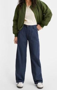 High Rise Pleated Baggy Trouser Pants - Blue