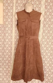 BCBGMAXAZRIA Allexandria Brown Toffee faux Suede shift dress with