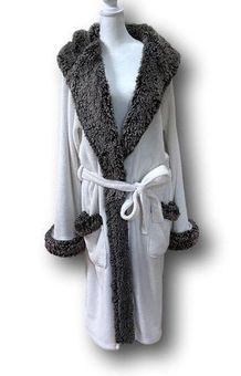 Pottery Barn Faux Fur Ombre Robe with Gray Trim & Belt Size Large Brown -  $50 - From Catherine