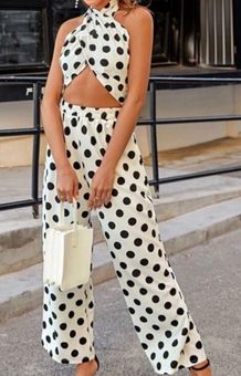 Polka Dot Print Halter Top & Pants Set