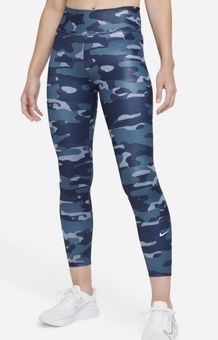 NEW Nike One Dri-Fit Mid Rise Shiny Blue Camo Leggings Size L