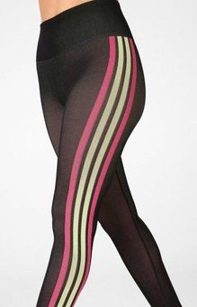 Fabletics High Waisted Seamless Stripe Black Leggings - Small