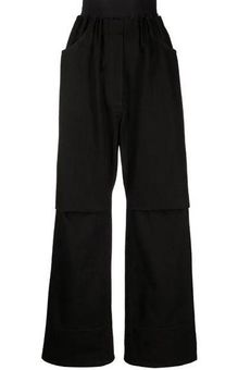 RAF SIMONS • Solid Black Cotton Wide Leg Denim Elastic Waist Pants