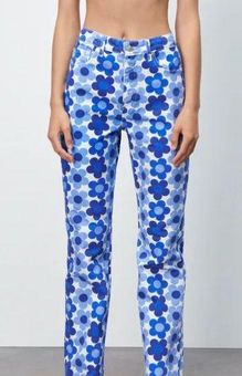 zara full length straight leg floral print jeans