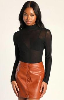 Lulus Most Fab Brown Vegan Leather Button-Front Mini Skirt L NWT Size L -  $50 New With Tags - From K