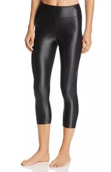 Koral Lustrous Solid Black Shine Leggings High Rise Medium Size