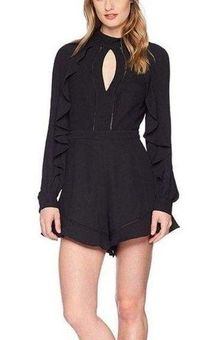 BCBGMAXAZRIA Womens Beatrix Open Back Romper XS Black Ruffled