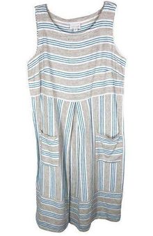 J.Jill Small Dress Love Linen Stripe Blue White Sleeveless Knee Length  Pocket733 - $38 - From Bailey