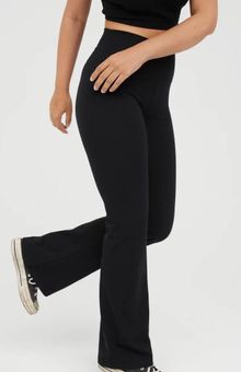 crossover flare leggings - black