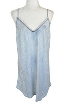 Bella Dahl NWT Dorina Frayed Slip Dress Chambray Blue Size L