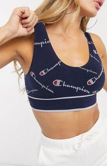 Champion NWT Logo Print Navy Blue Seamless Sweatshirt Bralette Size L - $28  - From Linda