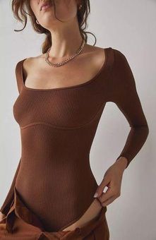 Free People Movement Meg Seamless V-Neck Long-Sleeve Bodysuit in Ash/Brown  Size undefined - $32 - From Mayra