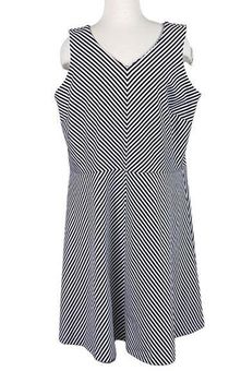 Talbots Women A Line Knitted Striped Dress Sleeveless Back Zip