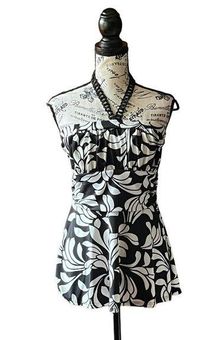 White House  Black Market Women's Black/Whie Floral Halter Top